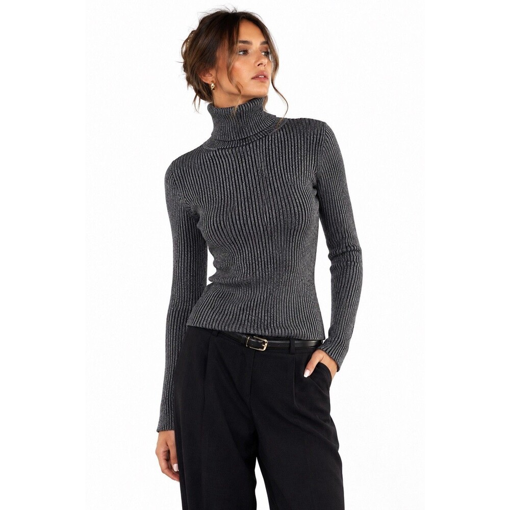 Diane Von Furstenberg DVF Merino Wool Ribbed Turtleneck Sweater Gray M